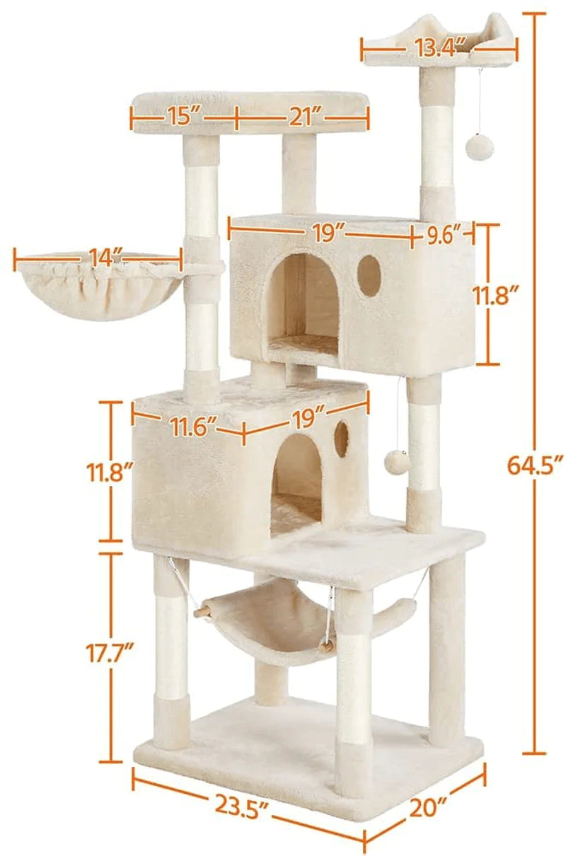 YAHEETECH 64.5In Extra Large Multi-Level Cat Tree Kittens Play House Condo with Platform, Perch Hammock & Scratching Posts, Dark Gray Animals & Pet Supplies > Pet Supplies > Cat Supplies > Cat Furniture Yaheetech   