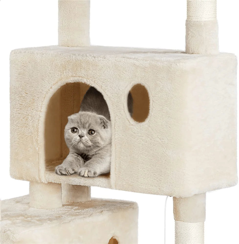 YAHEETECH 64.5In Extra Large Multi-Level Cat Tree Kittens Play House Condo with Platform, Perch Hammock & Scratching Posts, Dark Gray Animals & Pet Supplies > Pet Supplies > Cat Supplies > Cat Furniture Yaheetech   