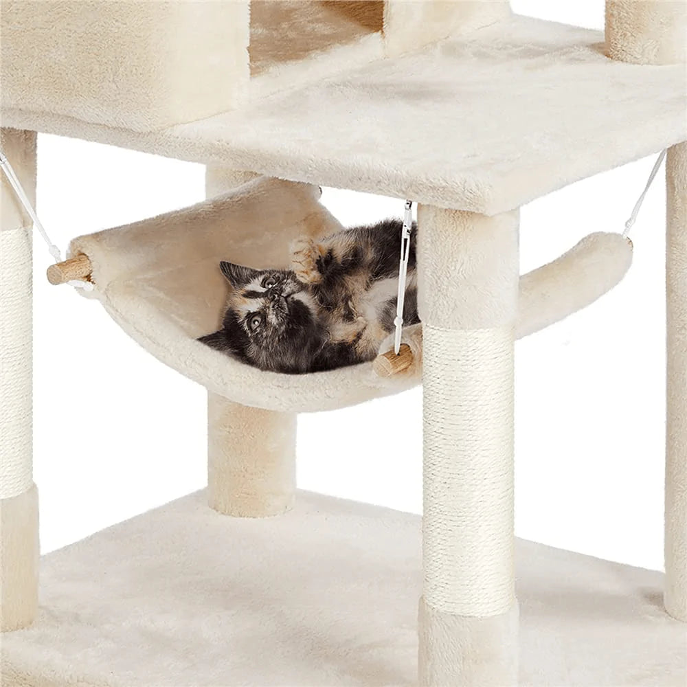 YAHEETECH 64.5In Extra Large Multi-Level Cat Tree Kittens Play House Condo with Platform, Perch Hammock & Scratching Posts, Dark Gray