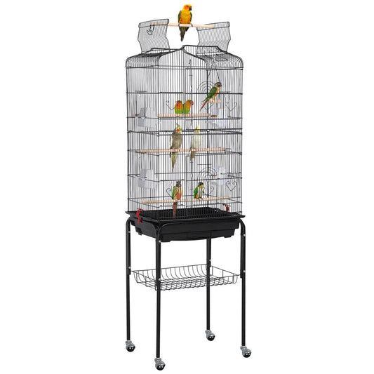 Yaheetech 64''H Open Top Metal Bird Cage Large Parrot Cage W/ Double Doors & Rolling Stand for Budgie Parrot Canary Cockatiel, Black Animals & Pet Supplies > Pet Supplies > Bird Supplies > Bird Cages & Stands Yaheetech Black  