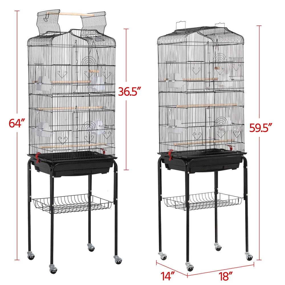 Yaheetech 64''H Open Top Metal Bird Cage Large Parrot Cage W/ Double Doors & Rolling Stand for Budgie Parrot Canary Cockatiel, Black Animals & Pet Supplies > Pet Supplies > Bird Supplies > Bird Cages & Stands Yaheetech   