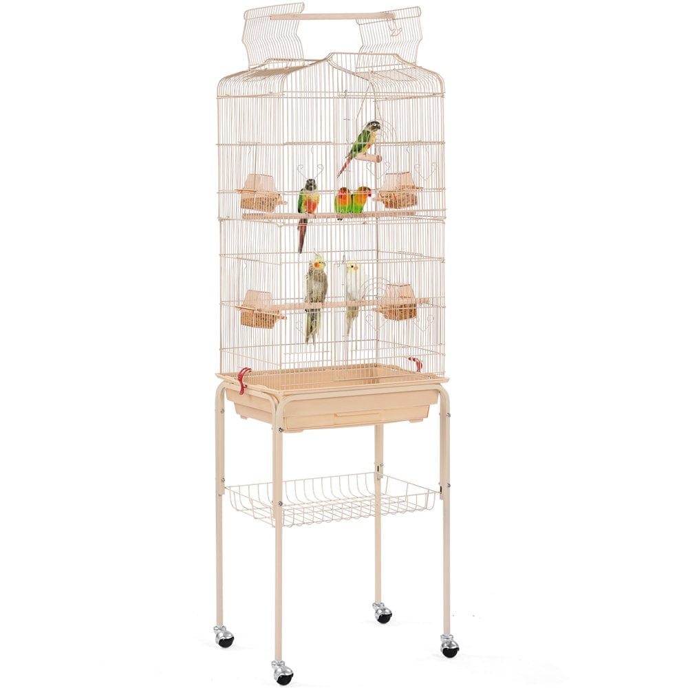 Yaheetech 64''H Open Top Metal Bird Cage Large Parrot Cage W/ Double Doors & Rolling Stand for Budgie Parrot Canary Cockatiel, Black Animals & Pet Supplies > Pet Supplies > Bird Supplies > Bird Cages & Stands Yaheetech Almond  