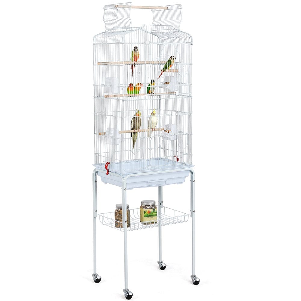 Yaheetech 64''H Open Top Metal Bird Cage Large Parrot Cage W/ Double Doors & Rolling Stand for Budgie Parrot Canary Cockatiel, Black Animals & Pet Supplies > Pet Supplies > Bird Supplies > Bird Cages & Stands Yaheetech White  