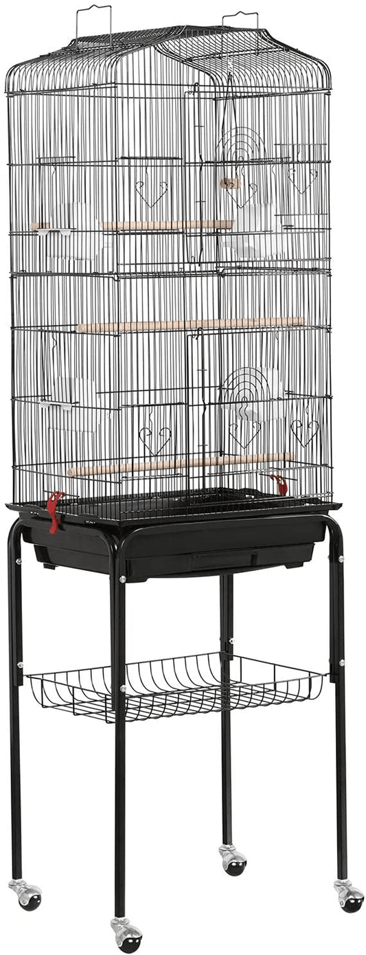 Yaheetech 64-Inch Open Play Top Rolling Bird Cage for Small Parrots Cockatiels Sun Parakeets Conure Finches Canary Budgies Lovebirds Medium Size Travel Bird Cage with Removable Stand Animals & Pet Supplies > Pet Supplies > Bird Supplies > Bird Cages & Stands Yaheetech   