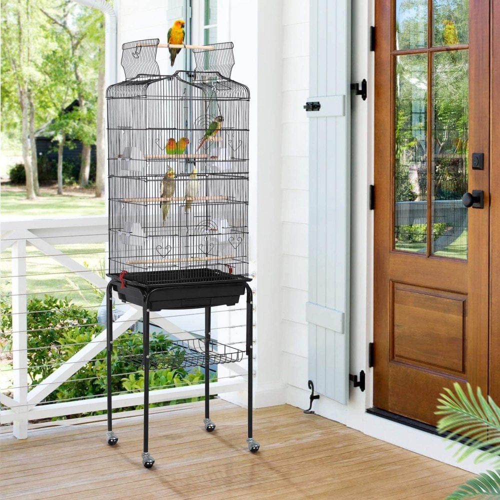 Yaheetech 64-Inch Open Play Top Rolling Bird Cage for Small Parrots Cockatiels Sun Parakeets Conure Finches Canary Budgies Lovebirds Medium Size Travel Bird Cage with Removable Stand Animals & Pet Supplies > Pet Supplies > Bird Supplies > Bird Cages & Stands Yaheetech   