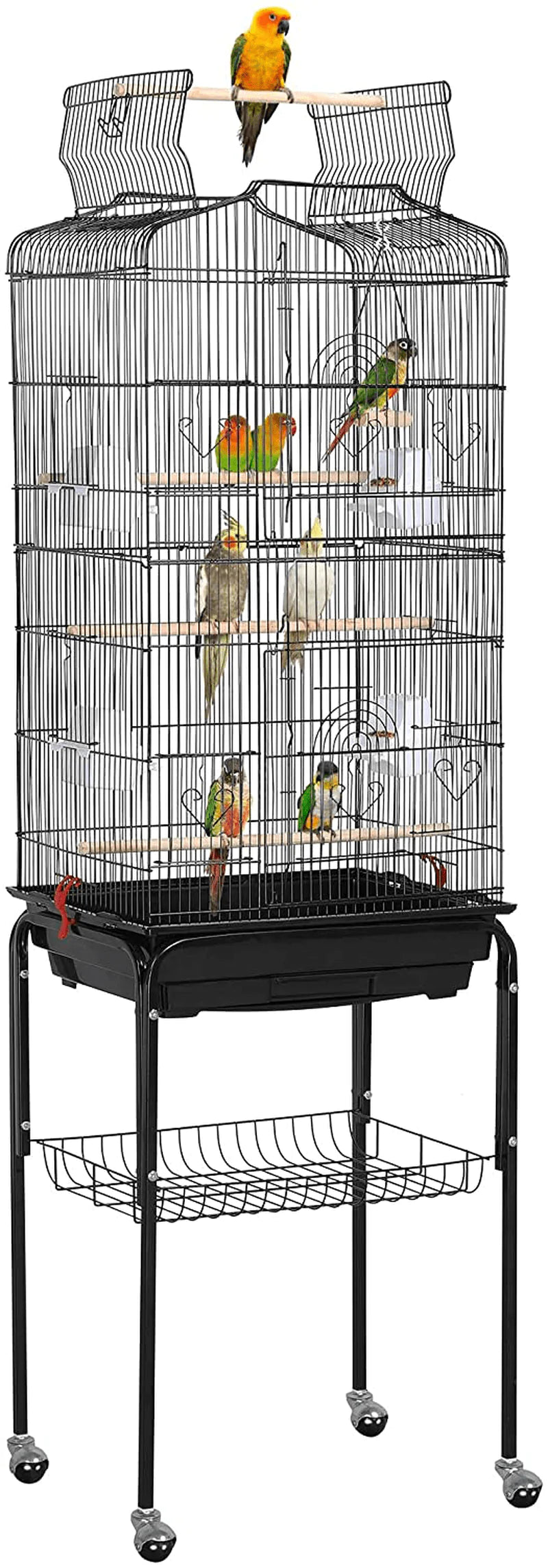 Yaheetech 64-Inch Play Open Top Medium Small Parrot Parakeet Bird Cage for Lovebirds Finches Canaries Parakeets Cockatiels Budgie Parrotlet Conures Bird Cage with Detachable Rolling Stand Animals & Pet Supplies > Pet Supplies > Bird Supplies > Bird Cage Accessories Yaheetech Black  