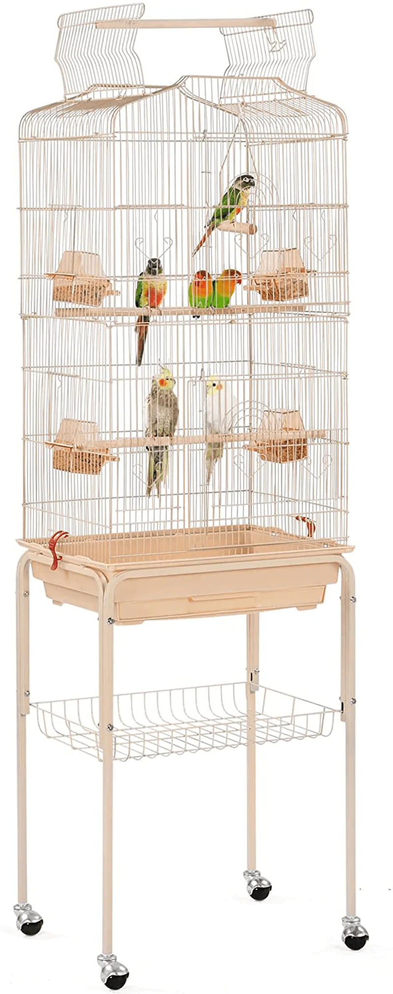 Yaheetech 64-Inch Play Open Top Medium Small Parrot Parakeet Bird Cage for Lovebirds Finches Canaries Parakeets Cockatiels Budgie Parrotlet Conures Bird Cage with Detachable Rolling Stand Animals & Pet Supplies > Pet Supplies > Bird Supplies > Bird Cage Accessories Yaheetech Almond  