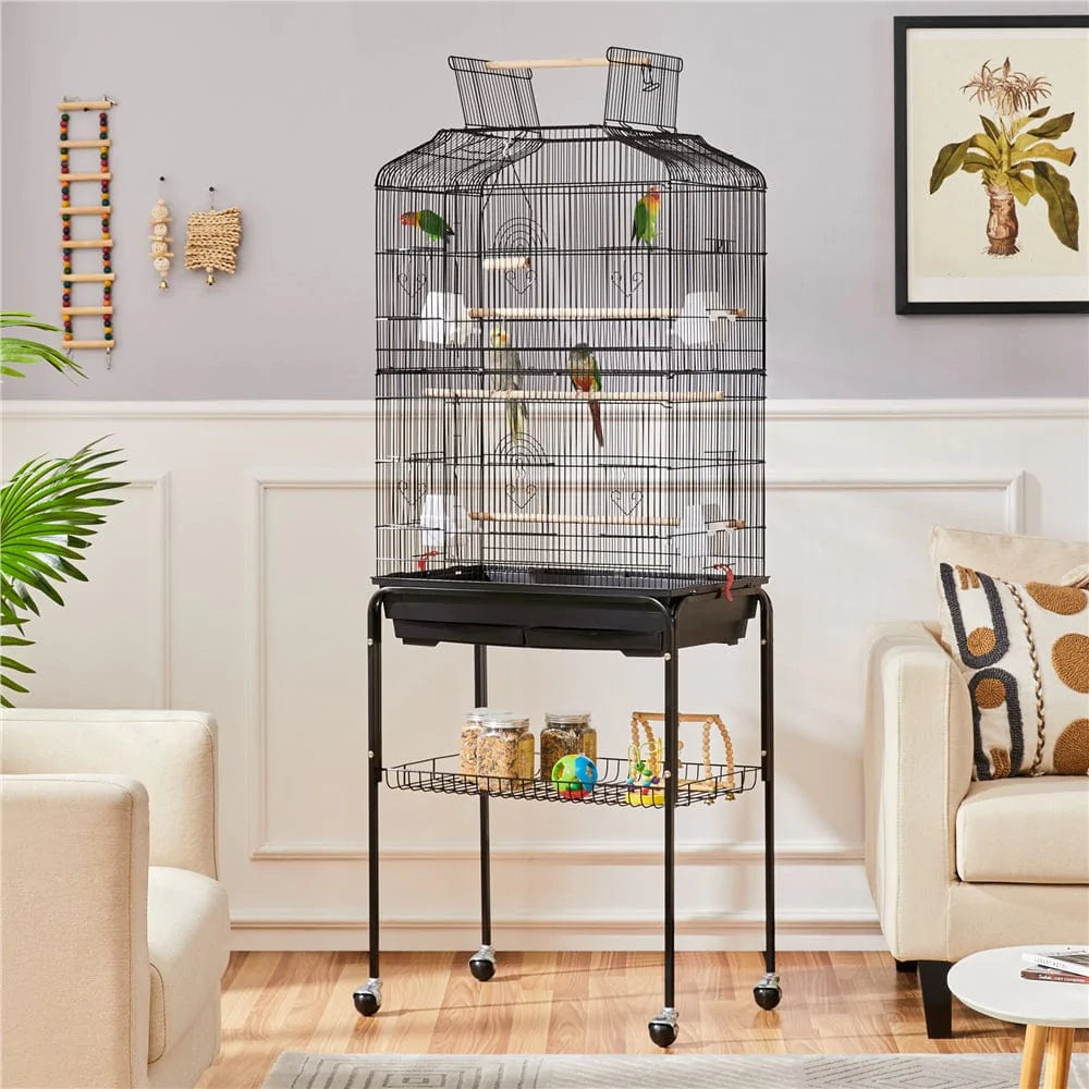 Yaheetech 67.5'' H Open Top Metal Bird Cage with Rolling Stand, Black Animals & Pet Supplies > Pet Supplies > Bird Supplies > Bird Cages & Stands Yaheetech   