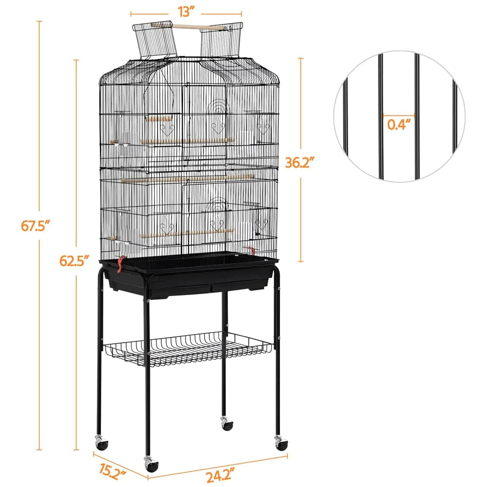 Yaheetech 67.5'' H Open Top Metal Bird Cage with Rolling Stand, Black Animals & Pet Supplies > Pet Supplies > Bird Supplies > Bird Cages & Stands Yaheetech   