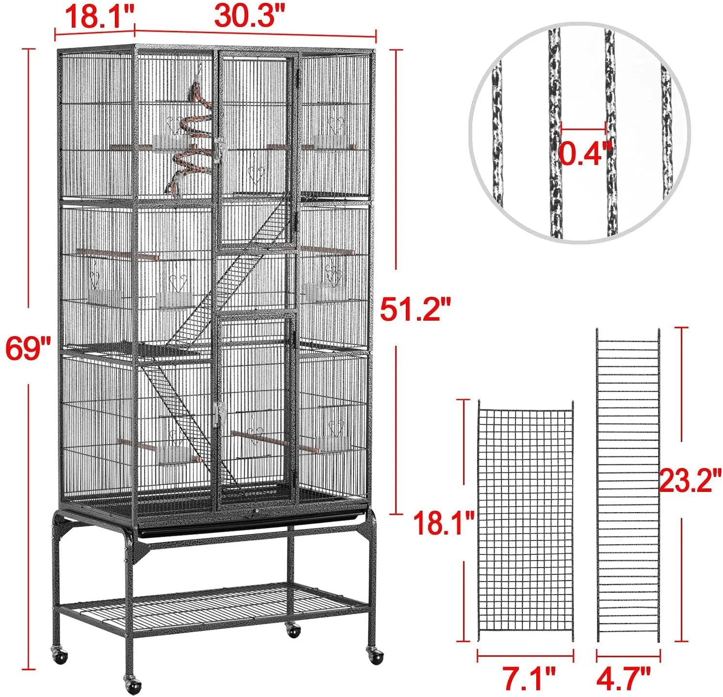 Yaheetech 69 Inch Extra Large Wrought Iron 3 Levels Ferret Chinchilla Sugar Glider Squirrel Small Animals Cages with Cross Shelves and Ladders