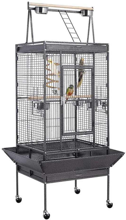 Yaheetech 69-Inch Wrought Iron Rolling Large Parrot Bird Cage for African Grey Small Quaker Amazon Parrot Cockatiel Sun Parakeet Green Cheek Conure Dove Lovebird Budgie Play Top Bird Cage with Stand Animals & Pet Supplies > Pet Supplies > Bird Supplies > Bird Cages & Stands Yaheetech   