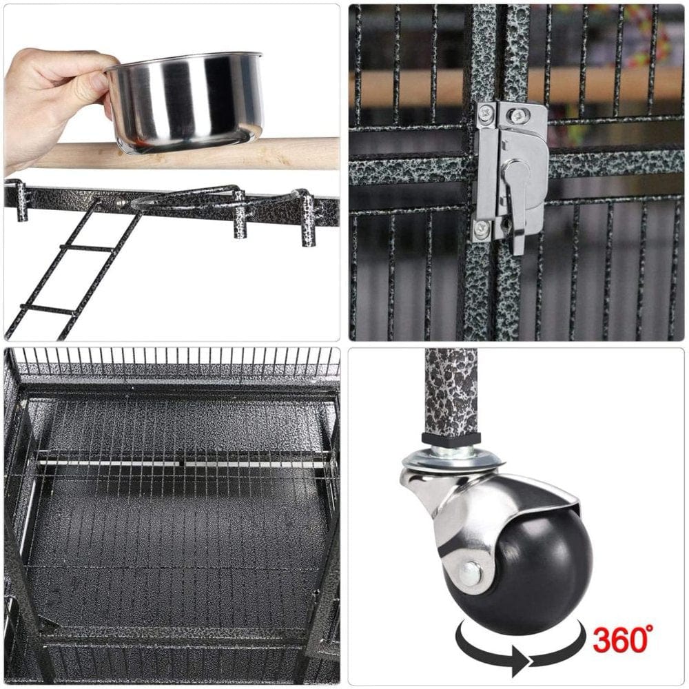 Yaheetech 69-Inch Wrought Iron Rolling Large Parrot Bird Cage for African Grey Small Quaker Parrot Cockatiel Sun Parakeet Green Cheek Conure Dove Lovebird Budgie Play Top Bird Cage with Stand Animals & Pet Supplies > Pet Supplies > Bird Supplies > Bird Cages & Stands Yaheetech   