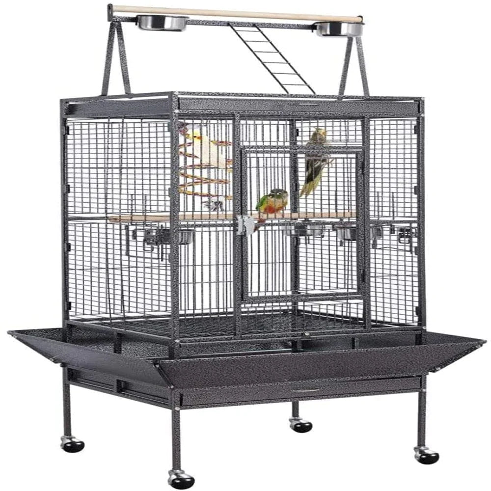 Yaheetech 69-Inch Wrought Iron Rolling Large Parrot Bird Cage for African Grey Small Quaker Parrot Cockatiel Sun Parakeet Green Cheek Conure Dove Lovebird Budgie Play Top Bird Cage with Stand Animals & Pet Supplies > Pet Supplies > Bird Supplies > Bird Cages & Stands Yaheetech   