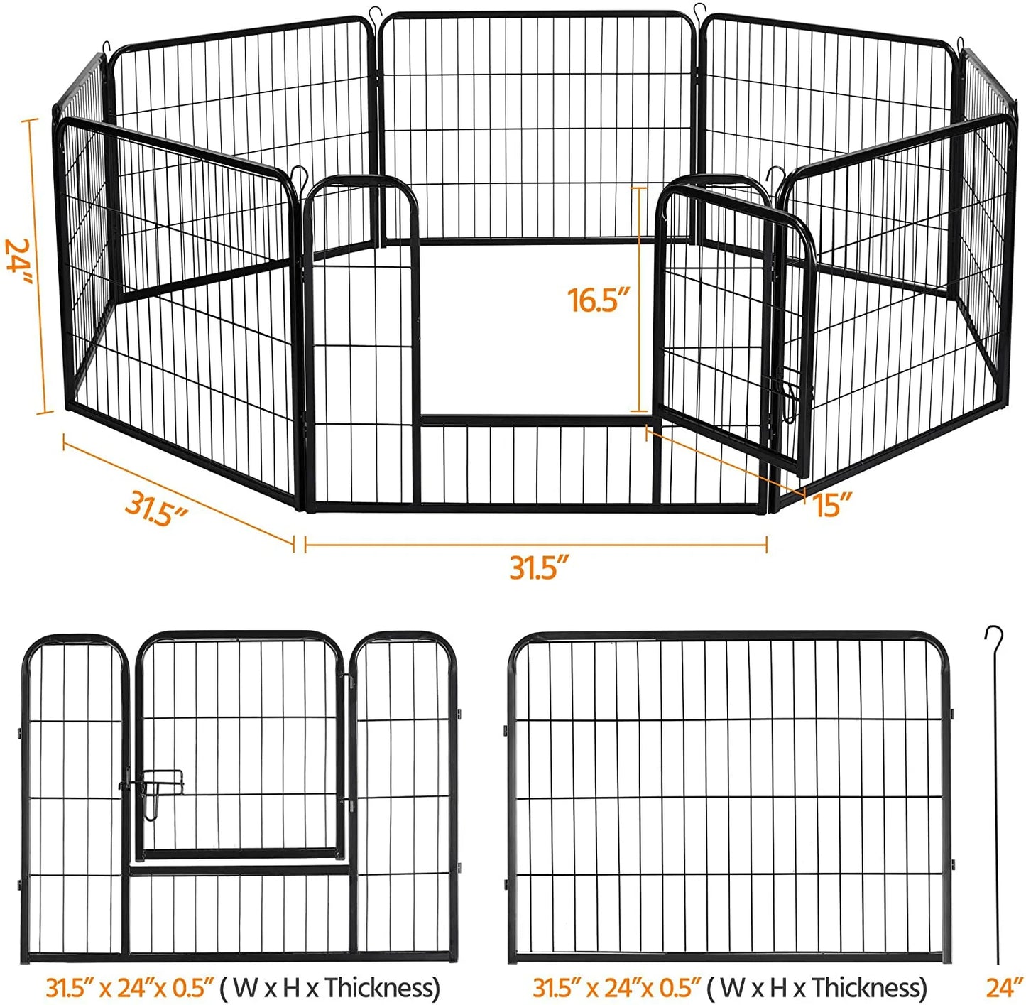 Yaheetech Black 8 Panels 24" Metal Dog Pen Pet Playpen Dog Cat Exercise Barrier Outdoor Indoor Fence