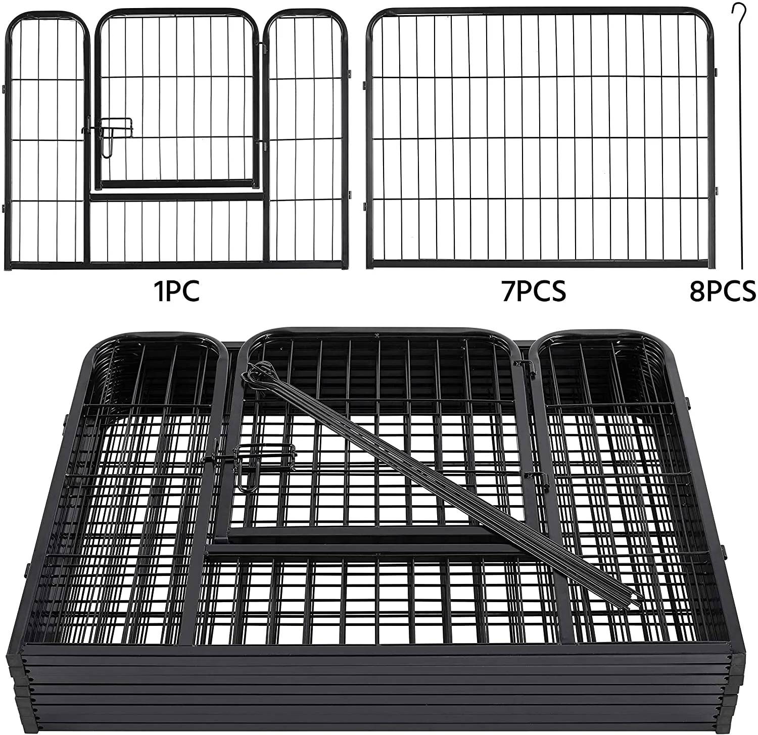 Yaheetech Black 8 Panels 24" Metal Dog Pen Pet Playpen Dog Cat Exercise Barrier Outdoor Indoor Fence