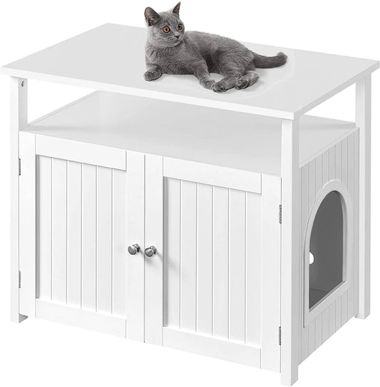 Yaheetech Cat Litter Box Enclosure, Hidden Cat Washroom with Storage Shelf & Adjustable Inner Space, Pet Side Table Decorative Cat Home for Living Room, White Animals & Pet Supplies > Pet Supplies > Cat Supplies > Cat Furniture Yaheetech   