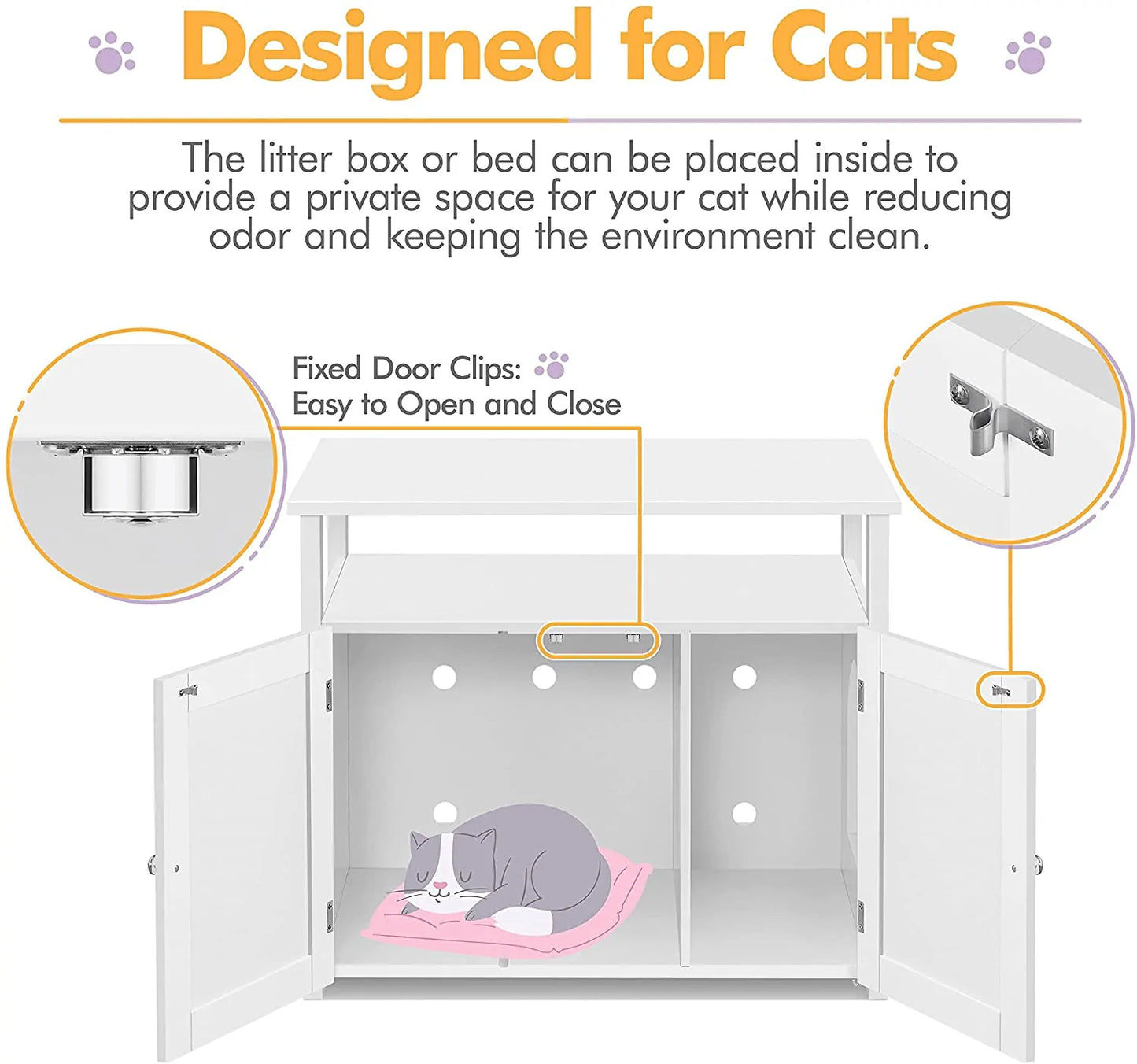 Yaheetech Cat Litter Box Enclosure, Hidden Cat Washroom with Storage Shelf & Adjustable Inner Space, Pet Side Table Decorative Cat Home for Living Room, White