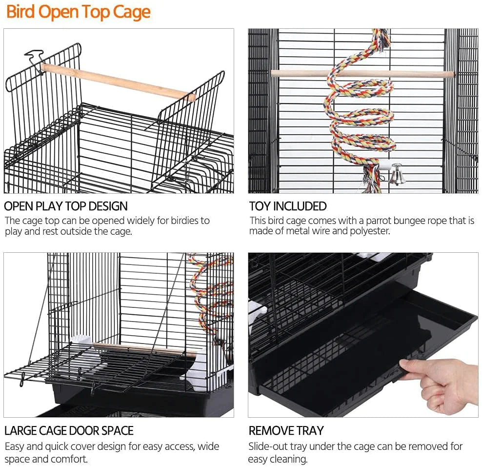 Yaheetech Open Play Top Travel Bird Cage for Conure Sun Parakeet Green Cheek Conure Lovebird Budgie Finch Canary, Small-Size Travel Bird Cage Portable Animals & Pet Supplies > Pet Supplies > Bird Supplies > Bird Cages & Stands Yaheetech   