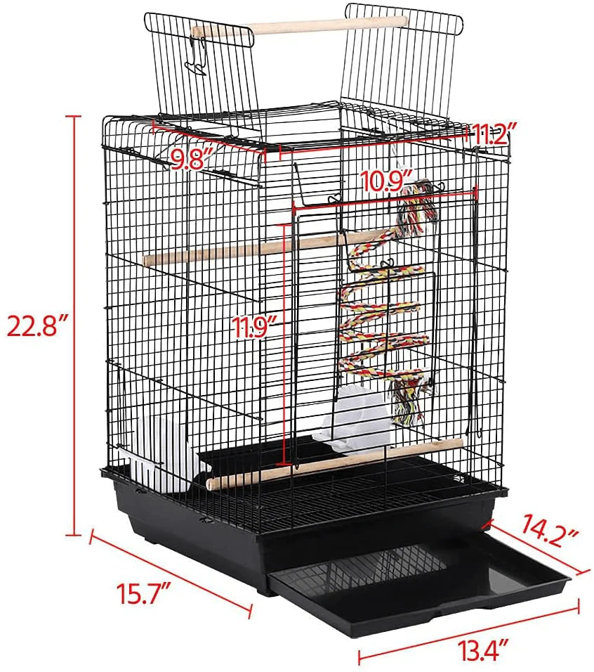 Yaheetech Open Play Top Travel Bird Cage for Conure Sun Parakeet Green Cheek Conure Lovebird Budgie Finch Canary, Small-Size Travel Bird Cage Portable Animals & Pet Supplies > Pet Supplies > Bird Supplies > Bird Cages & Stands Yaheetech   