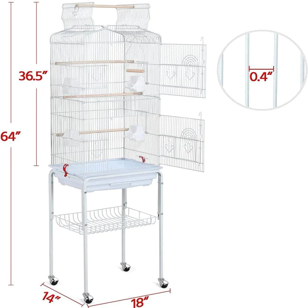 Yaheetech Open Top Parakeet Bird Cage for Parrots Cockatiels Conures Lovebirds Canaries Finches, Rolling Standing Bird Cage with Detachable Stand, White Animals & Pet Supplies > Pet Supplies > Bird Supplies > Bird Cages & Stands Yaheetech   