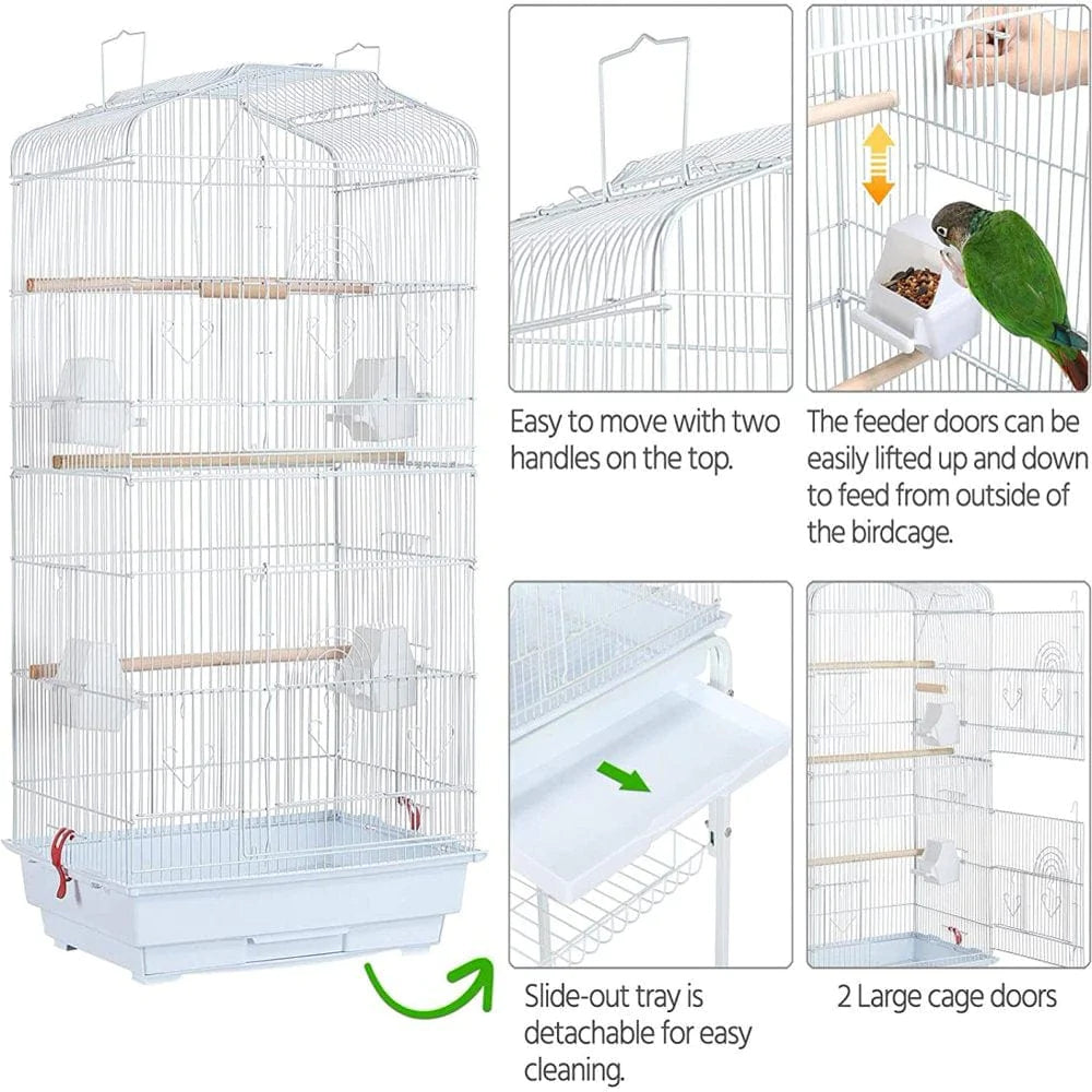 Yaheetech Open Top Parakeet Bird Cage for Parrots Cockatiels Conures Lovebirds Canaries Finches, Rolling Standing Bird Cage with Detachable Stand, White Animals & Pet Supplies > Pet Supplies > Bird Supplies > Bird Cages & Stands Yaheetech   