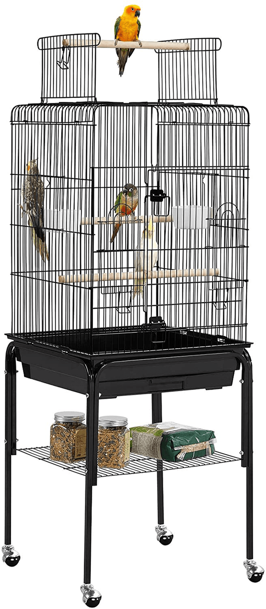 Yaheetech Open Top Rolling Parrot Bird Cage for Cockatiel Sun Parakeet Green Cheek Conure Mid-Sized Parrot Cage with Detachable Stand Animals & Pet Supplies > Pet Supplies > Bird Supplies > Bird Cage Accessories Yaheetech Black  
