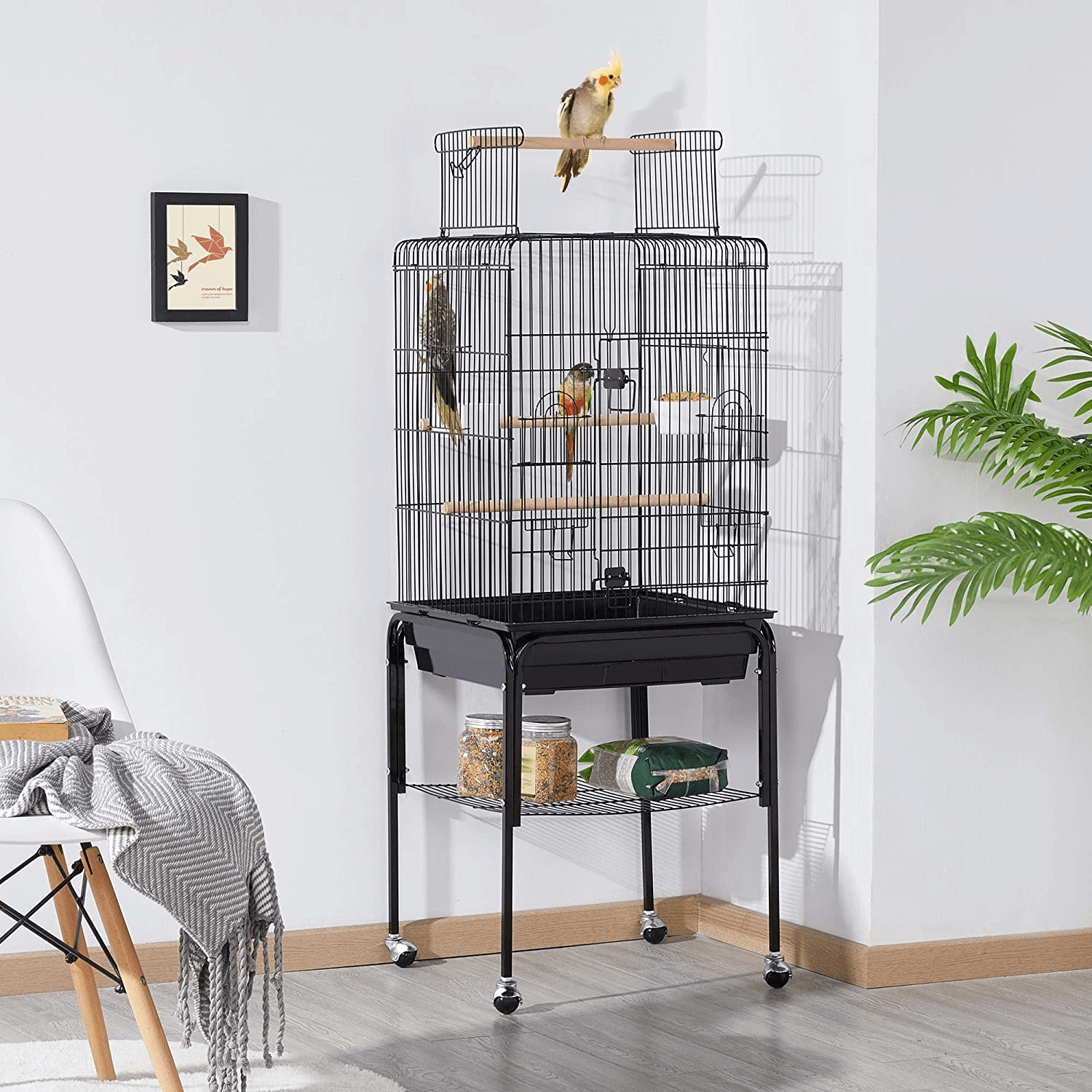 Yaheetech Open Top Rolling Parrot Bird Cage for Cockatiel Sun Parakeet Green Cheek Conure Mid-Sized Parrot Cage with Detachable Stand Animals & Pet Supplies > Pet Supplies > Bird Supplies > Bird Cage Accessories Yaheetech   
