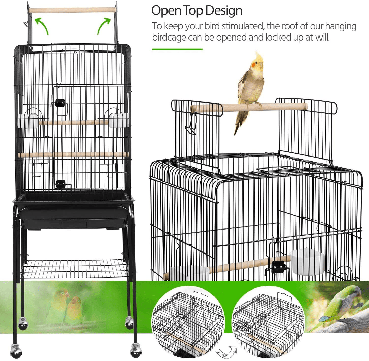Yaheetech Open Top Rolling Parrot Bird Cage for Cockatiel Sun Parakeet Green Cheek Conure Mid-Sized Parrot Cage with Detachable Stand Animals & Pet Supplies > Pet Supplies > Bird Supplies > Bird Cage Accessories Yaheetech   