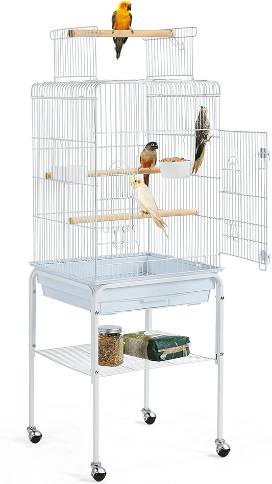Yaheetech Play Open Top Bird Cages for Small Parrots Green Cheek Conure Lovebirds with Detachable Rolling Stand, White