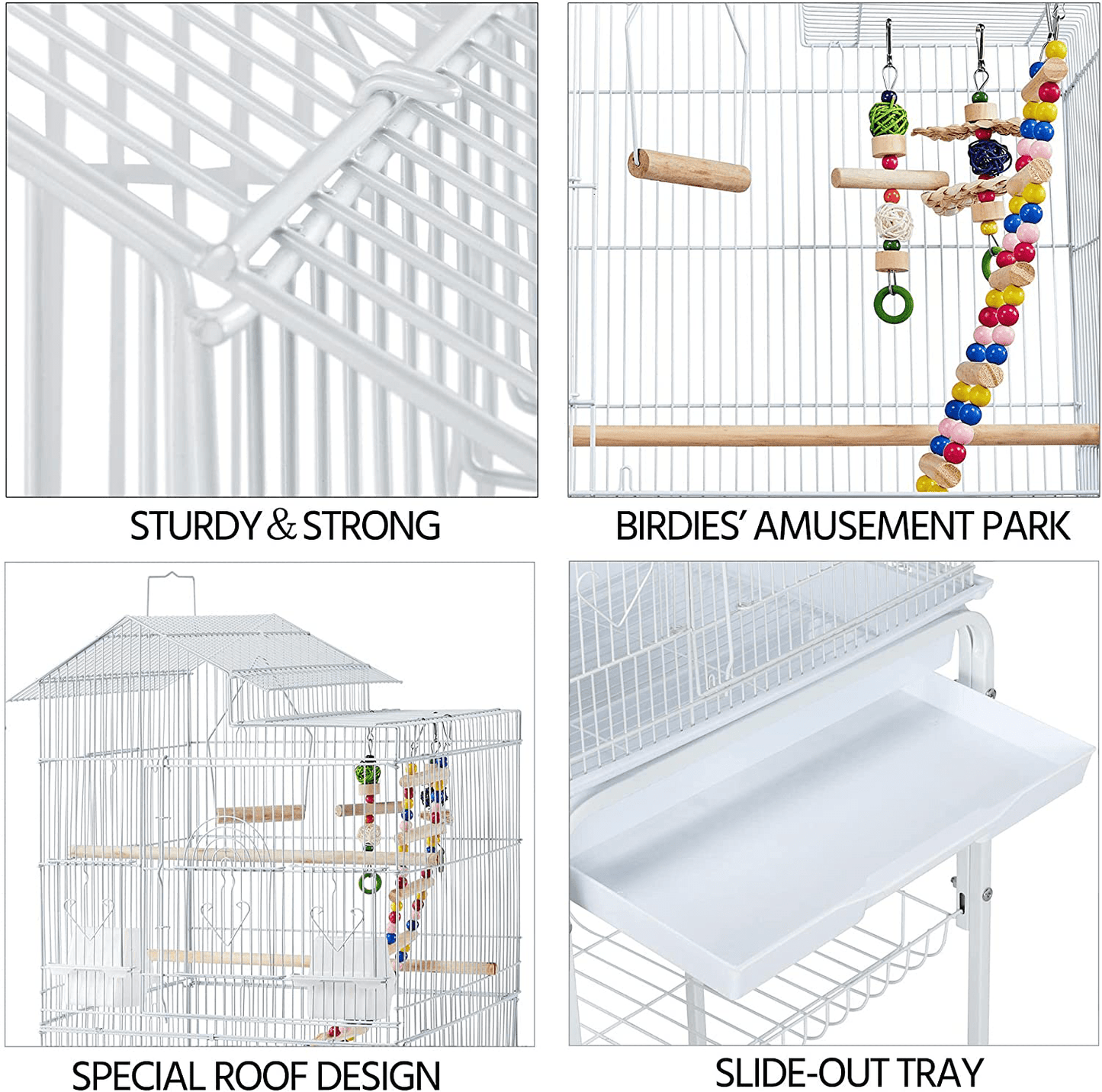 Yaheetech Rolling Metal Bird Cage for Parakeets Cockatiels Conures Finches Lovebirds Canaries Budgies Small Parrots with Detachable Stand, White Animals & Pet Supplies > Pet Supplies > Bird Supplies > Bird Cages & Stands Yaheetech   