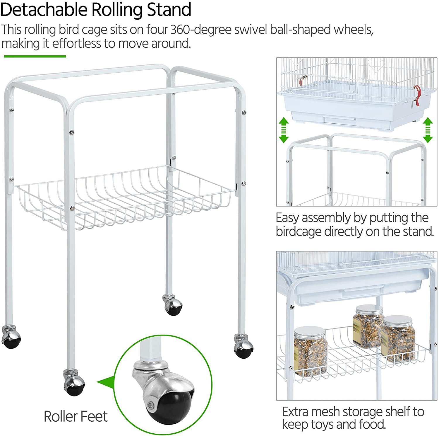 Yaheetech Rolling Metal Bird Cage for Parakeets Cockatiels Conures Finches Lovebirds Canaries Budgies Small Parrots with Detachable Stand, White Animals & Pet Supplies > Pet Supplies > Bird Supplies > Bird Cages & Stands Yaheetech   