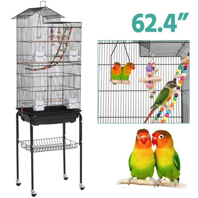 Yaheetech Rolling Metal Bird Cage with Detachable Stand Large Parrot Cage W/ Stand & Toys Budgies Cockatiels Parakeets Animals & Pet Supplies > Pet Supplies > Bird Supplies > Bird Cages & Stands Yaheetech   