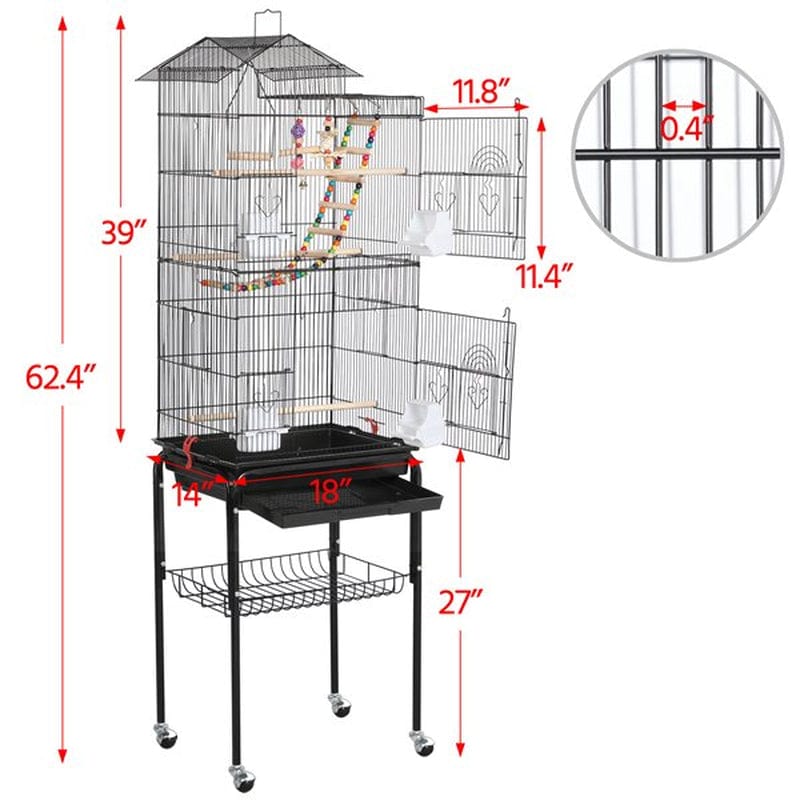 Yaheetech Rolling Metal Bird Cage with Detachable Stand Large Parrot Cage W/ Stand & Toys Budgies Cockatiels Parakeets Animals & Pet Supplies > Pet Supplies > Bird Supplies > Bird Cages & Stands Yaheetech   