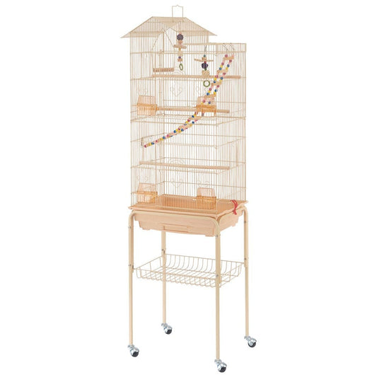 Yaheetech Rolling Metal Bird Cage with Detachable Stand Large Parrot Cage W/ Stand & Toys Budgies Cockatiels Parakeets, Almond Animals & Pet Supplies > Pet Supplies > Bird Supplies > Bird Cages & Stands Yaheetech Almond  