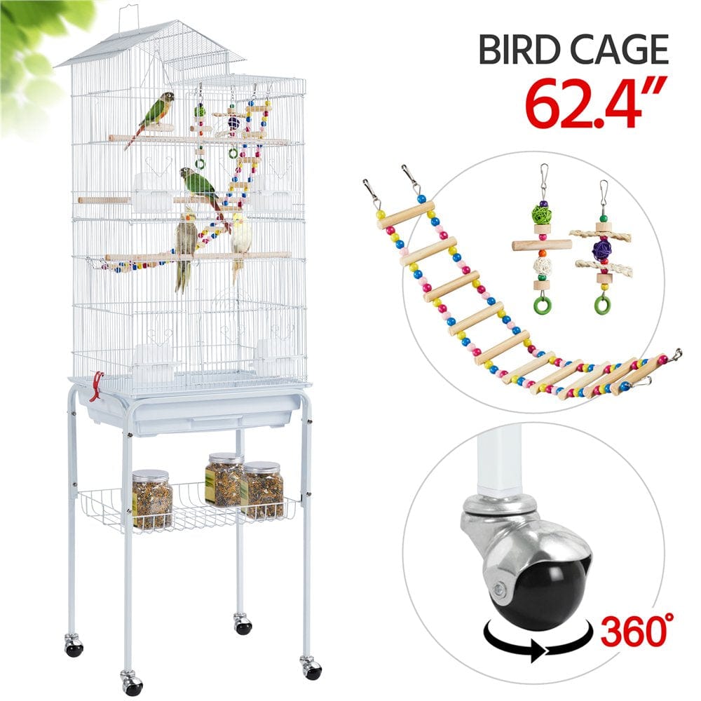 Yaheetech Rolling Metal Bird Cage with Detachable Stand Large Parrot Cage W/ Stand & Toys Budgies Cockatiels Parakeets, Almond Animals & Pet Supplies > Pet Supplies > Bird Supplies > Bird Cages & Stands Yaheetech White  