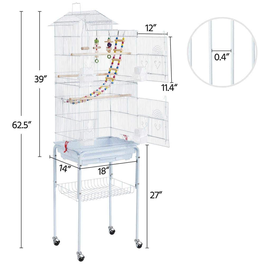 Yaheetech Rolling Metal Detachable Stand Bird Cage, White Animals & Pet Supplies > Pet Supplies > Bird Supplies > Bird Cages & Stands Yaheetech   