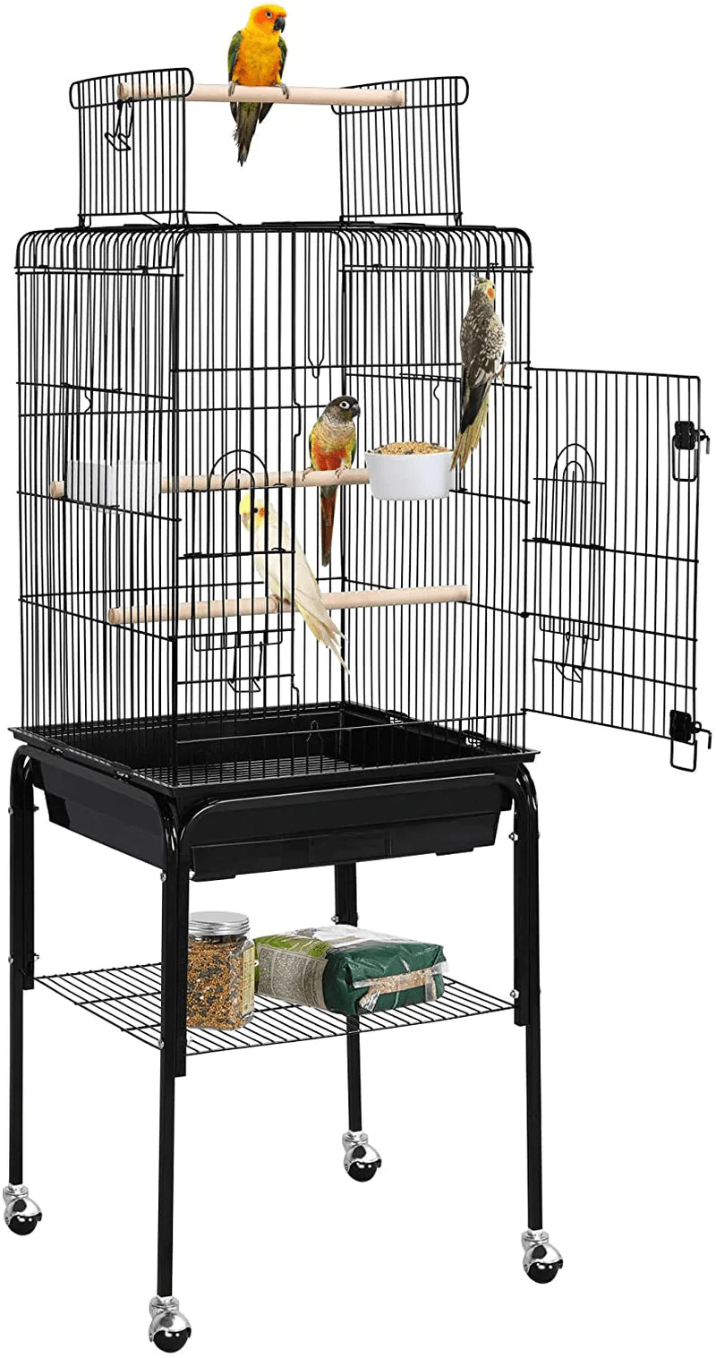 Yaheetech Rolling Open Top Medium Parrot Bird Cage for Small Birds Sun Parakeets Green Cheek Cockatiels Conures with Detachable Stand, Black Animals & Pet Supplies > Pet Supplies > Bird Supplies > Bird Cages & Stands Yaheetech   