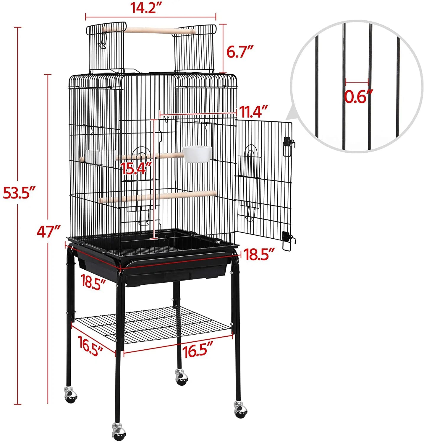 Yaheetech Rolling Open Top Medium Parrot Bird Cage for Small Birds Sun Parakeets Green Cheek Cockatiels Conures with Detachable Stand, Black Animals & Pet Supplies > Pet Supplies > Bird Supplies > Bird Cages & Stands Yaheetech   
