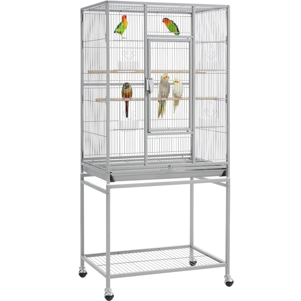 Yaheetech Rolling Parrot Cage Bird Cage for Conures Parakeets Cockatiels with Detachable Stand, White Animals & Pet Supplies > Pet Supplies > Bird Supplies > Bird Cages & Stands Yaheetech Light Gray  