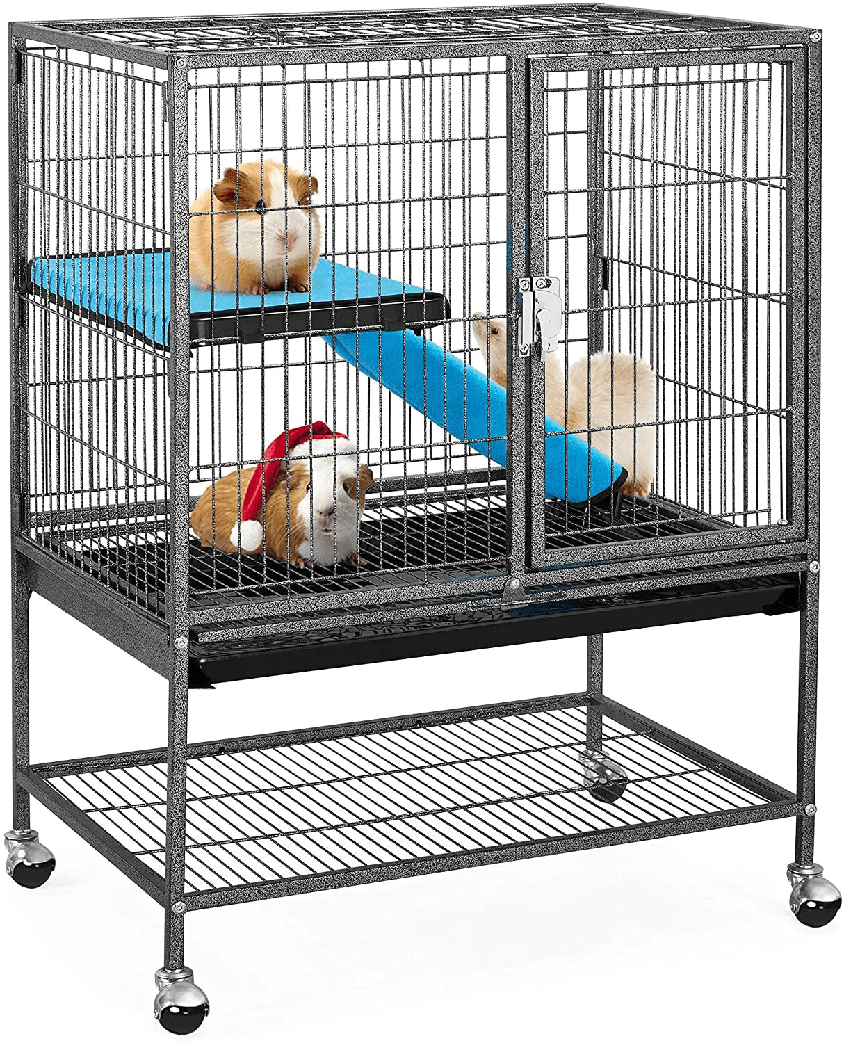 Yaheetech Rolling Single/Double-Story Ferret Cage Small Animal Cage for Chinchilla Adult Rats Metal Critter Nation Cage Black/White