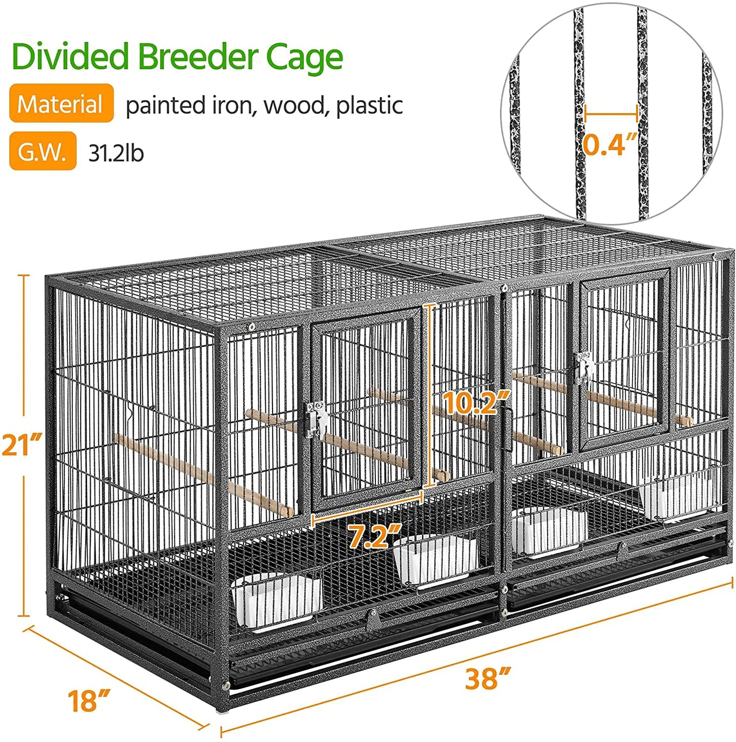 Yaheetech Stackable Bird Cage Divided Breeder Breeding Parakeet Bird Cage for Canaries Cockatiels Lovebirds Finches Budgies Small Parrots, Black Animals & Pet Supplies > Pet Supplies > Bird Supplies > Bird Cages & Stands Yaheetech   