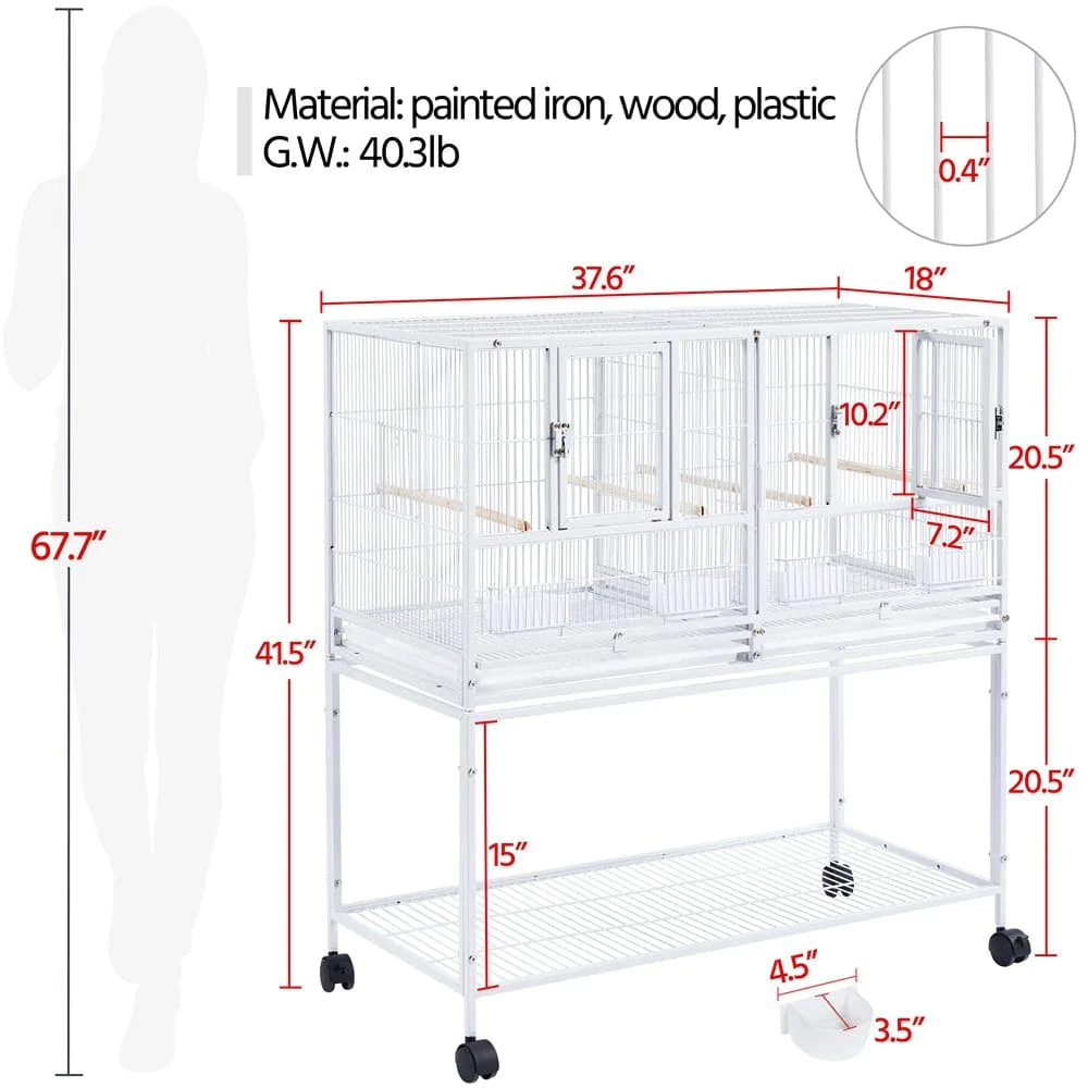 Yaheetech Stackable Wide Bird Cage Cockatiels Metal Bird Cage Divided Breeder Cage with Rolling Stand, White Animals & Pet Supplies > Pet Supplies > Bird Supplies > Bird Cages & Stands Yaheetech   