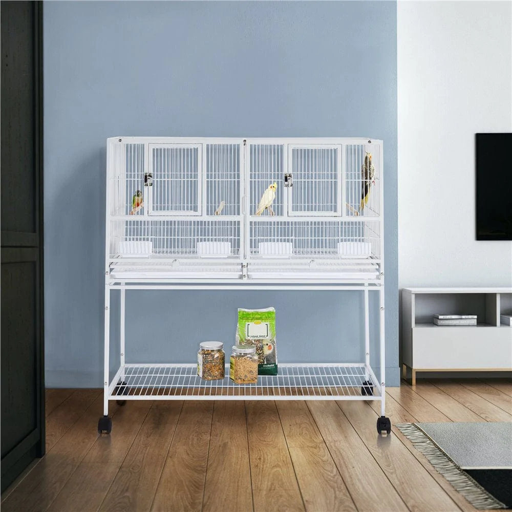 Yaheetech Stackable Wide Bird Cage Cockatiels Metal Bird Cage Divided Breeder Cage with Rolling Stand, White Animals & Pet Supplies > Pet Supplies > Bird Supplies > Bird Cages & Stands Yaheetech   