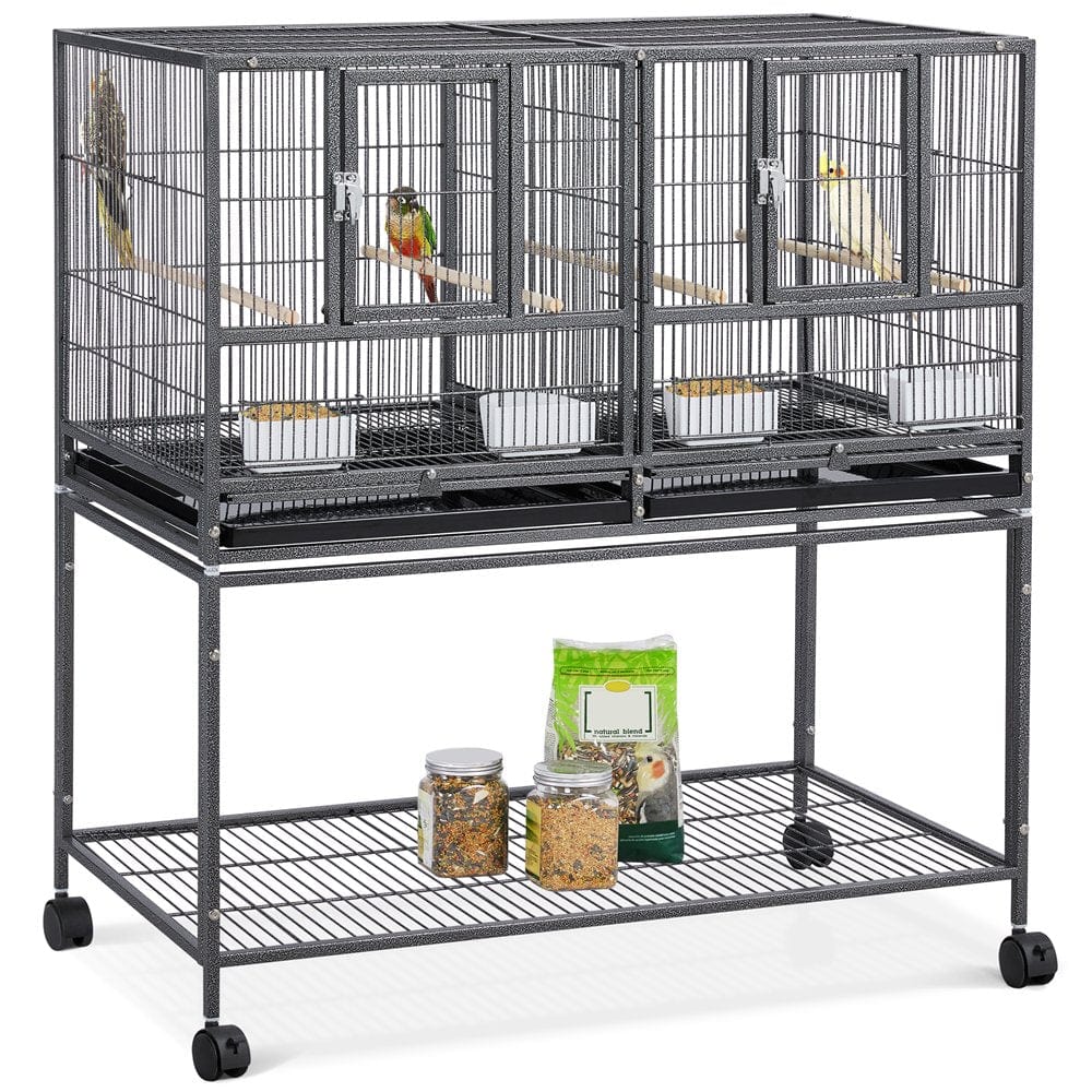 Yaheetech Stackable Wide Bird Cage Cockatiels Metal Bird Cage Divided Breeder Cage with Rolling Stand, White Animals & Pet Supplies > Pet Supplies > Bird Supplies > Bird Cages & Stands Yaheetech Black  