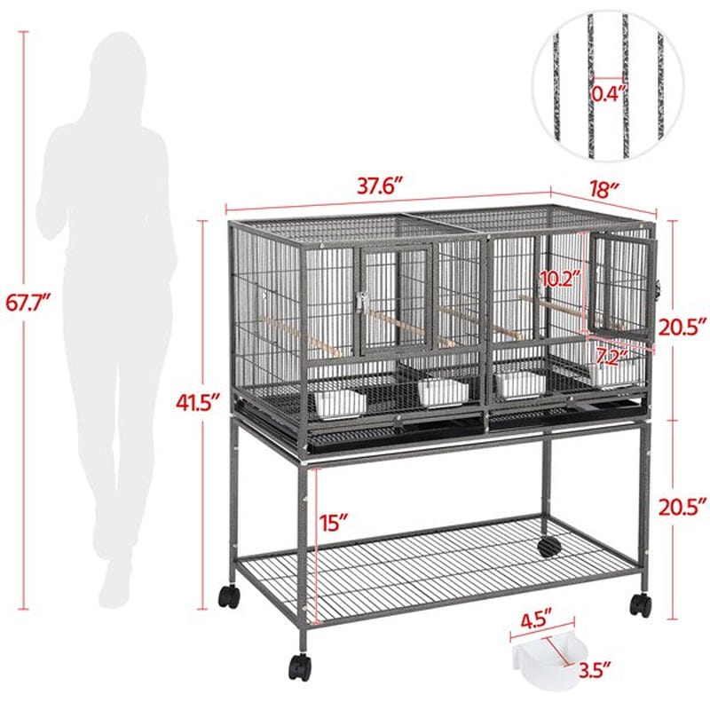 Yaheetech Stackable Wide Bird Cage Divided Breeder Cage for Small Birds Lovebirds Finch Canaries Parakeets Cockatiels Budgies Metal Bird Cage with Rolling Stand Animals & Pet Supplies > Pet Supplies > Bird Supplies > Bird Cages & Stands Yaheetech   