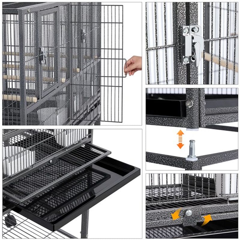 Yaheetech Stackable Wide Bird Cage Divided Breeder Cage for Small Birds Lovebirds Finch Canaries Parakeets Cockatiels Budgies Metal Bird Cage with Rolling Stand Animals & Pet Supplies > Pet Supplies > Bird Supplies > Bird Cages & Stands Yaheetech   