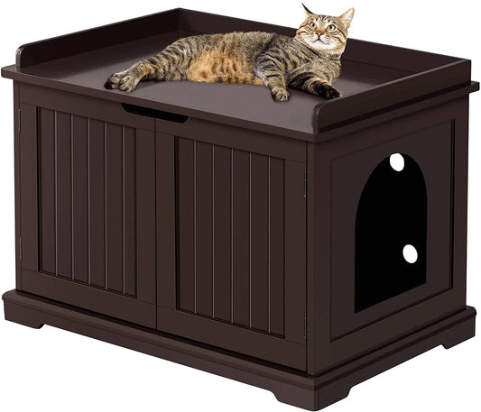 Yaheetech Wood Cat Litter Box Enclosure, Indoor Cat Crate with Double Doors - Decorative Hidden Storage Pet Side Table for Living Room, Cats Washroom Storage Bench for Large Cat Kitty, Espresso Animals & Pet Supplies > Pet Supplies > Cat Supplies > Cat Furniture Yaheetech   