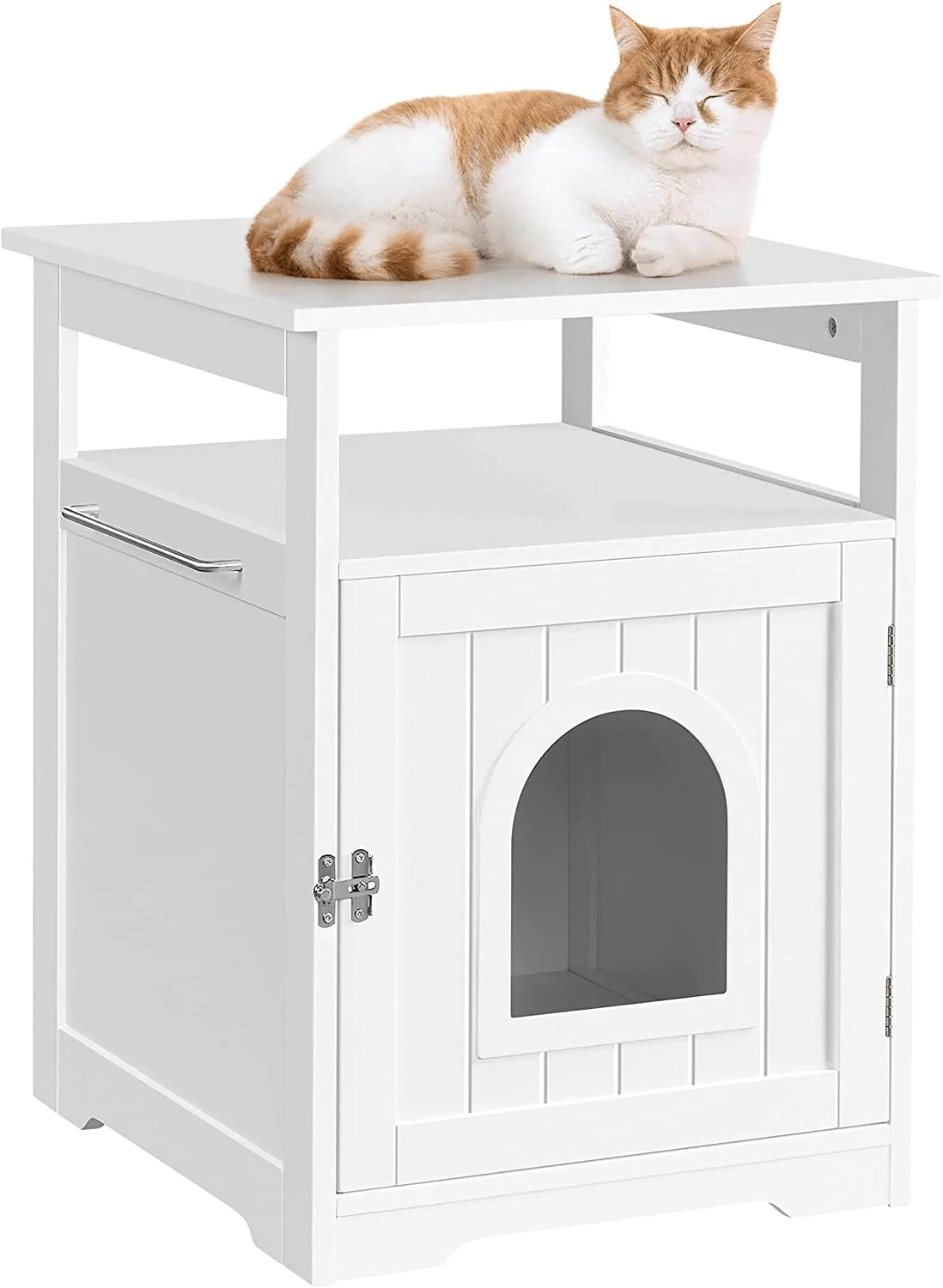 Yaheetech Wooden Cat Litter Box, Lockable Pet Side Table with Hidden Crate for Cats, Decorative Pet House with Structure and Open Shelf, L20.5Xw19.5Xh25.5 In, White Animals & Pet Supplies > Pet Supplies > Cat Supplies > Cat Furniture Yaheetech   