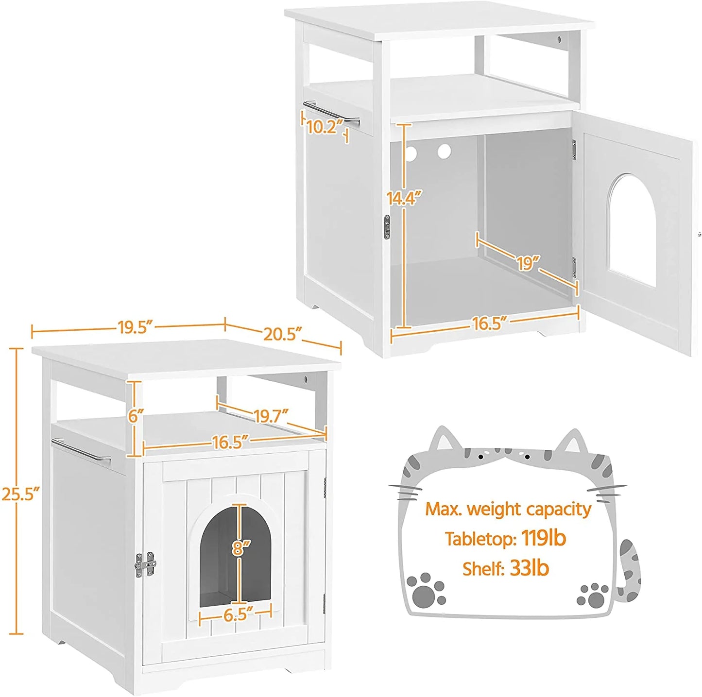 Yaheetech Wooden Cat Litter Box, Lockable Pet Side Table with Hidden Crate for Cats, Decorative Pet House with Structure and Open Shelf, L20.5Xw19.5Xh25.5 In, White Animals & Pet Supplies > Pet Supplies > Cat Supplies > Cat Furniture Yaheetech   