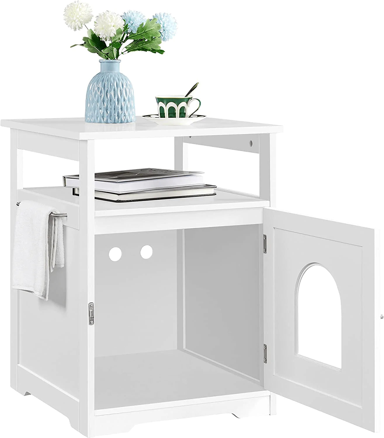 Yaheetech Wooden Cat Litter Box, Lockable Pet Side Table with Hidden Crate for Cats, Decorative Pet House with Structure and Open Shelf, L20.5Xw19.5Xh25.5 In, White Animals & Pet Supplies > Pet Supplies > Cat Supplies > Cat Furniture Yaheetech   